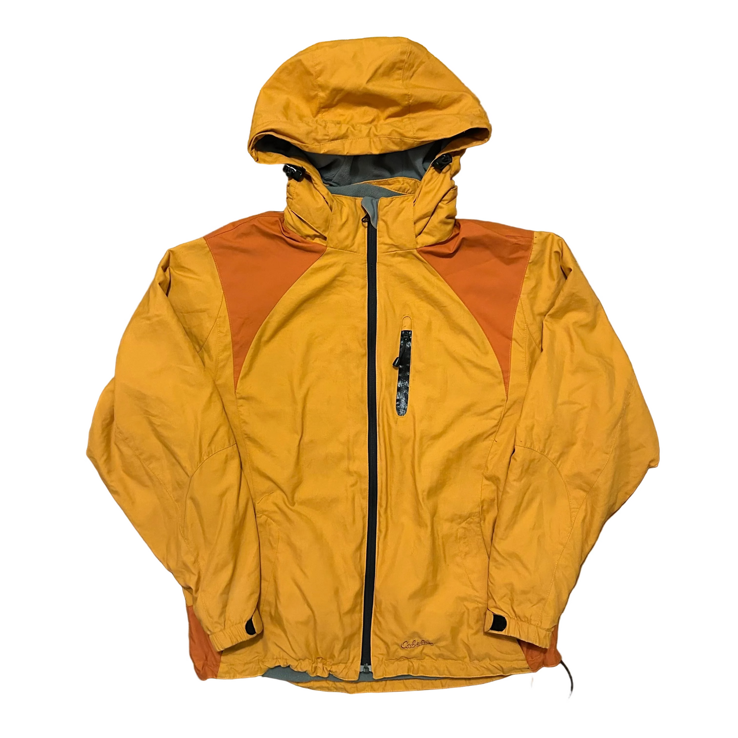 Cabela’s Orange Hooded Zip Up Windbreaker Rain Jacket - Large - 22" x 27"