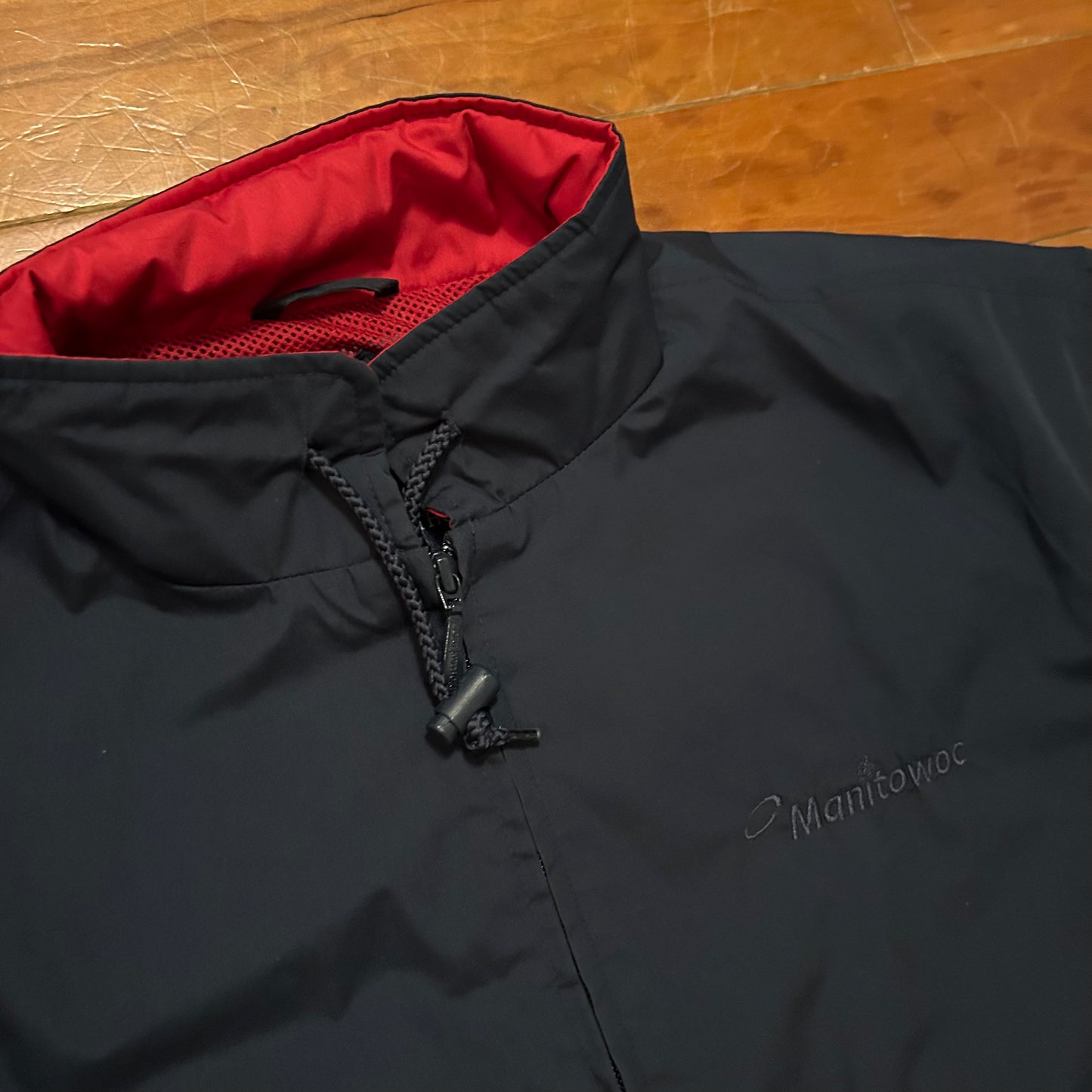 Port Authority Manitowoc Navy Blue Red Zip Up Windbreaker Rain Jacket - XLarge - 26" x 27.5"