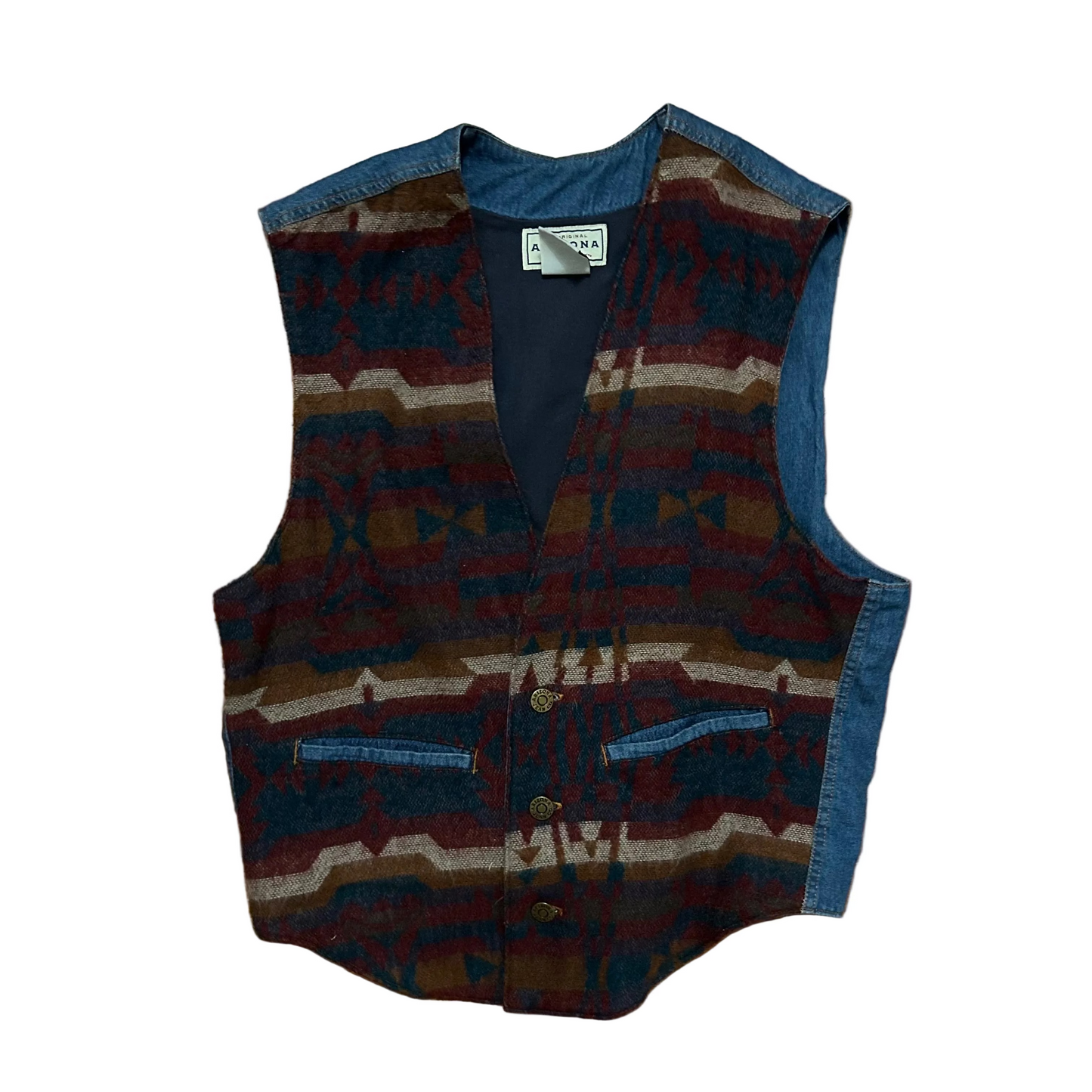 Arizona Patches Aztec Denim Vest - Small - 19" x 21"