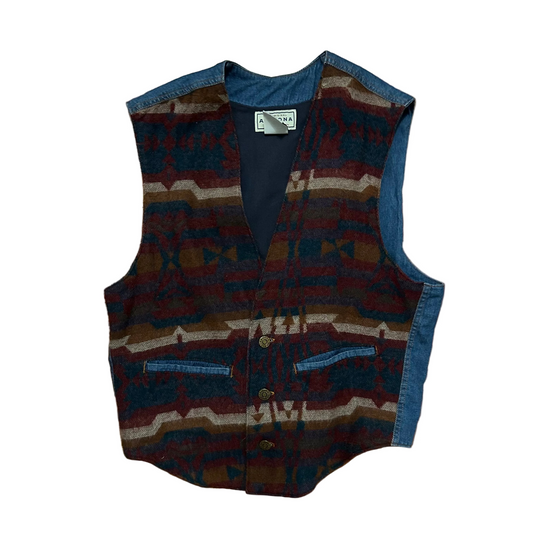 Arizona Patches Aztec Denim Vest - Small - 19" x 21"
