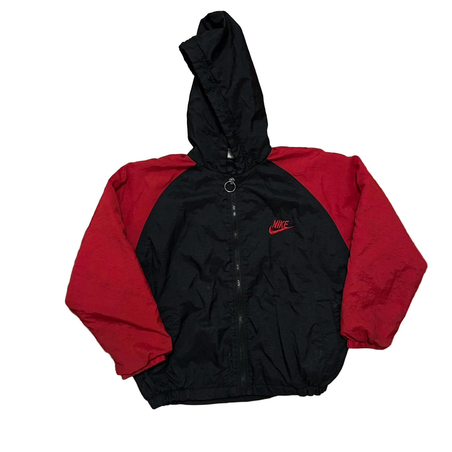 90’s Nike Red Black Hooded Zip Up Jacket - Kids - Large - 22" x 22"