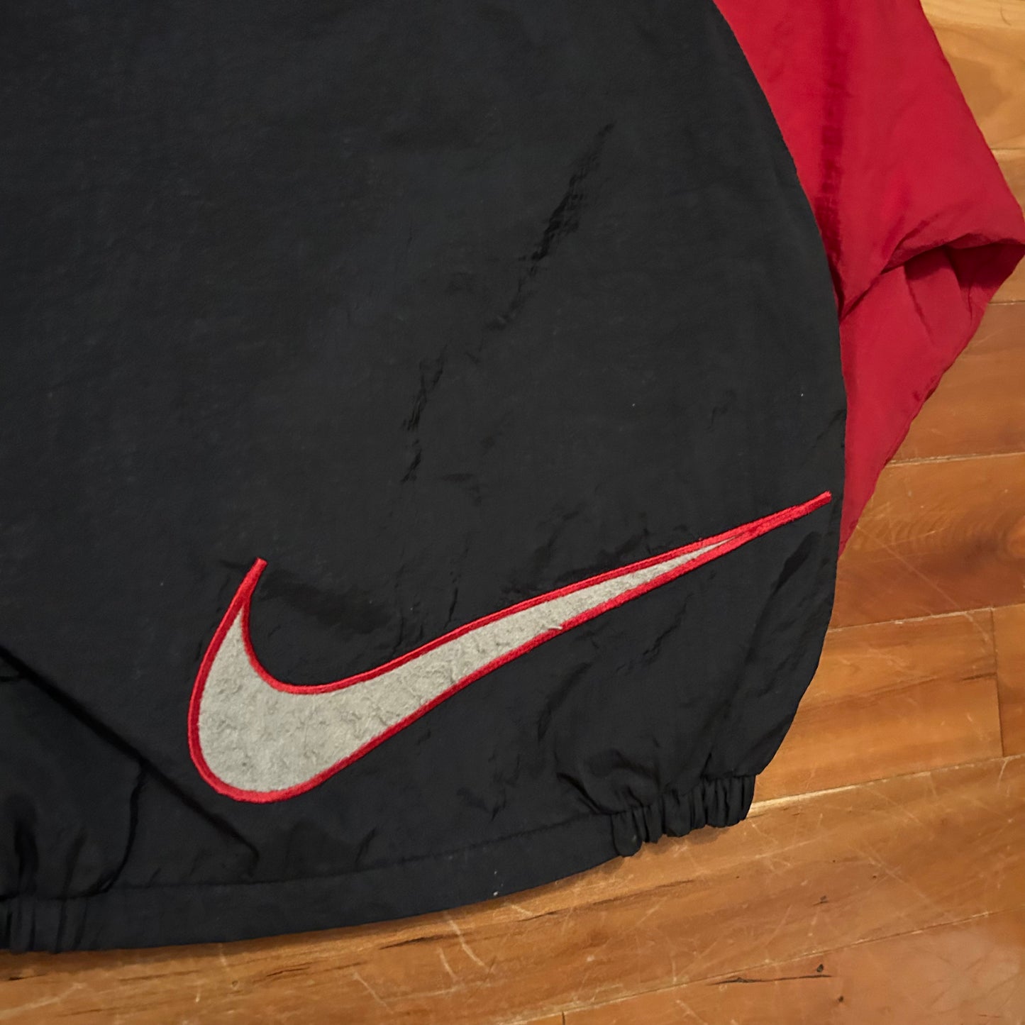 90’s Nike Red Black Hooded Zip Up Jacket - Kids - Large - 22" x 22"