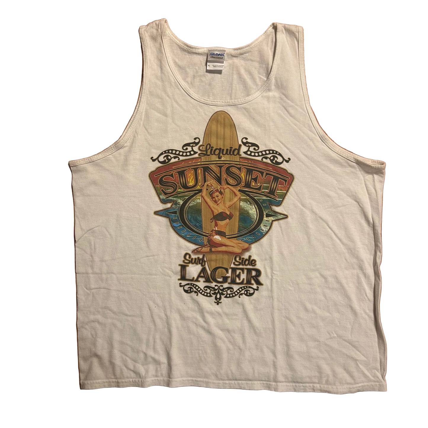 Gildan Liquid Sunset Lager White Tanktop Shirt - Large - 23” x 28”