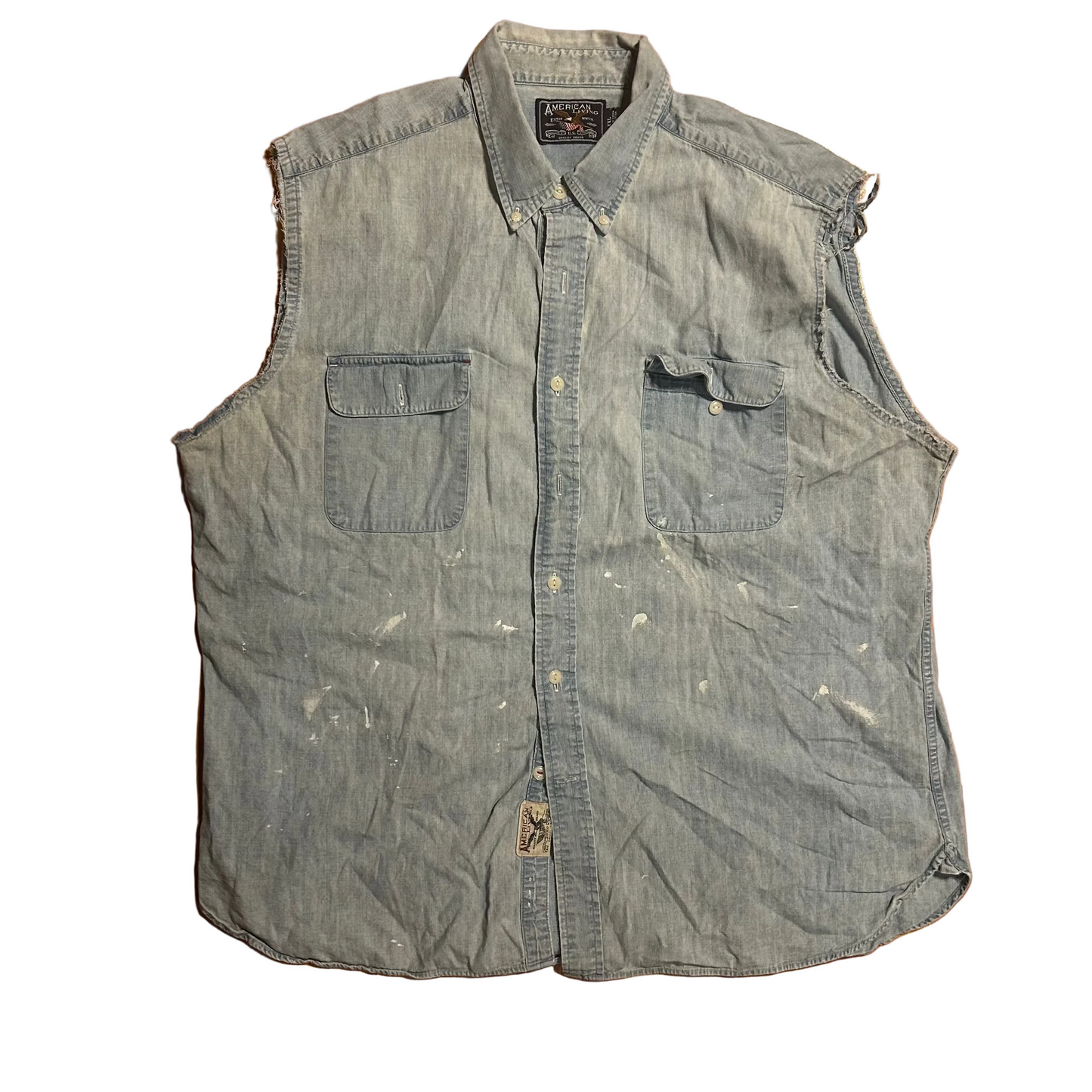American Living Denim Painter Cutoff Button Up Collared Tanktop Shirt - XLarge - 27” x 32”