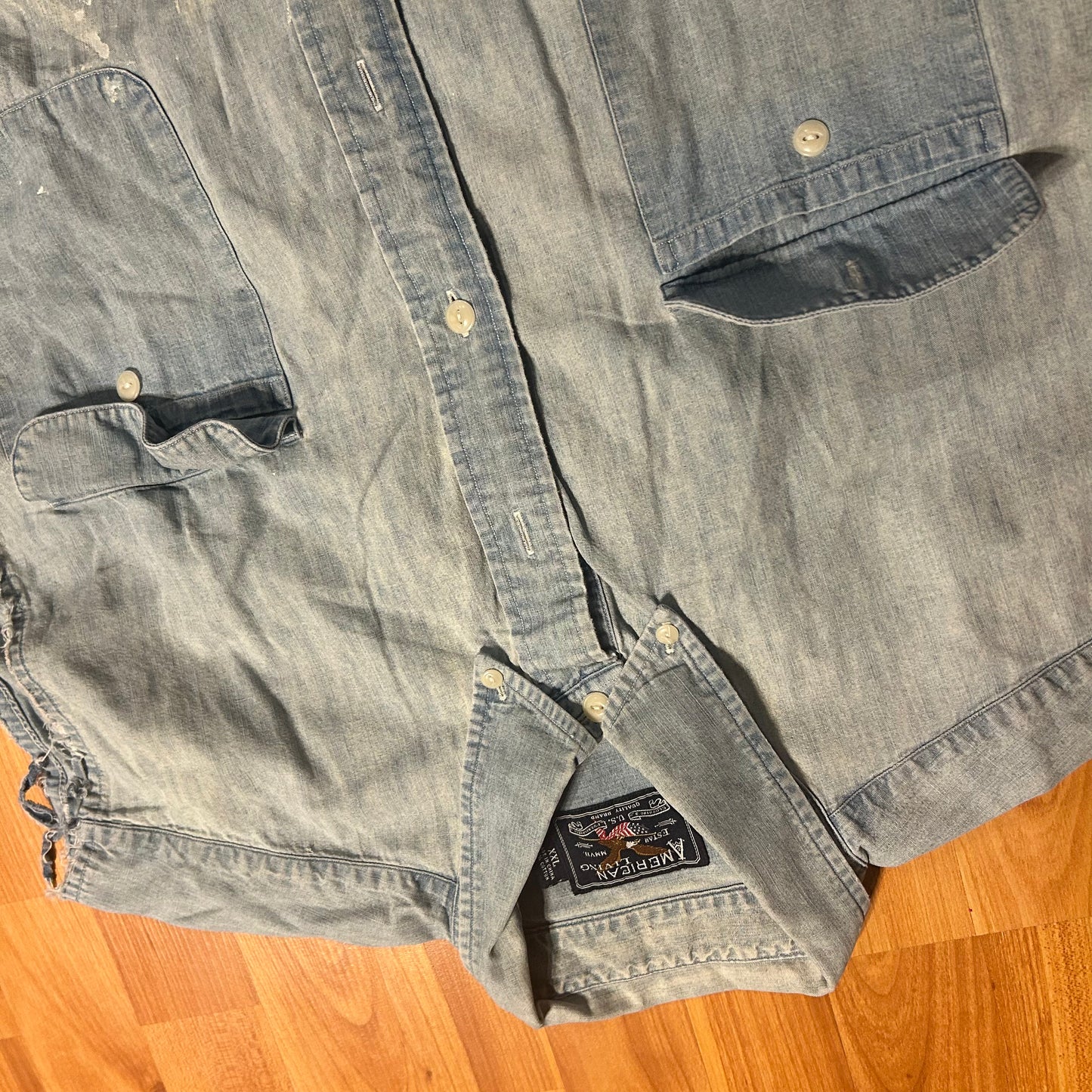 American Living Denim Painter Cutoff Button Up Collared Tanktop Shirt - XLarge - 27” x 32”