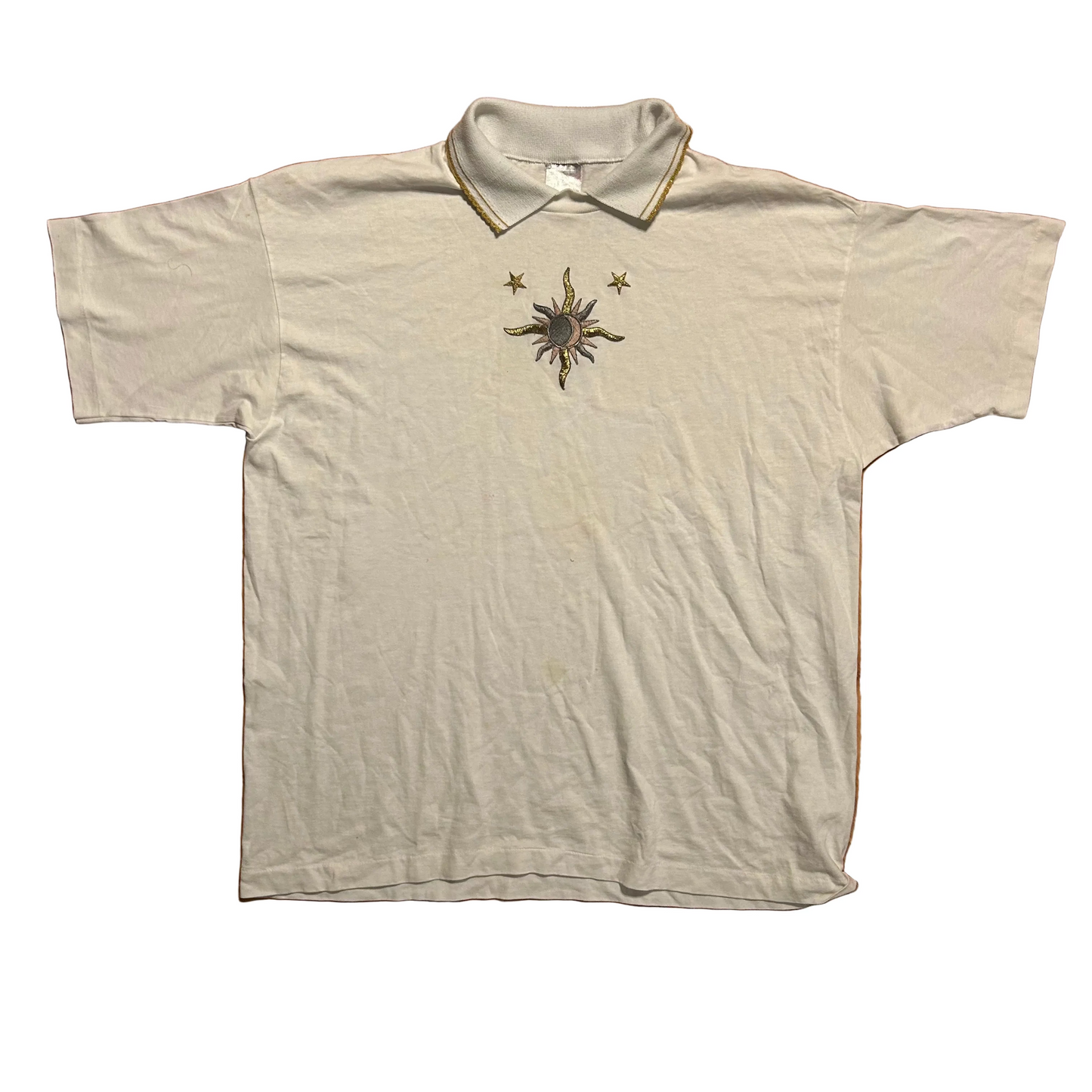 90’s FOTL Best Star Moon Collared White Sweatshirt Tshirt - Large - 23.5” x 28”