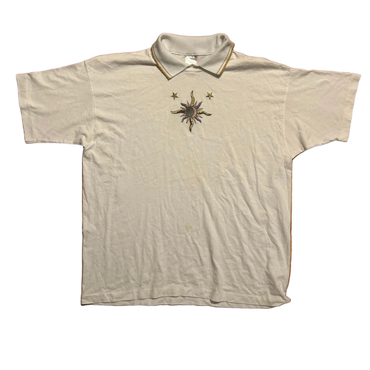 90’s FOTL Best Star Moon Collared White Sweatshirt Tshirt - Large - 23.5” x 28”
