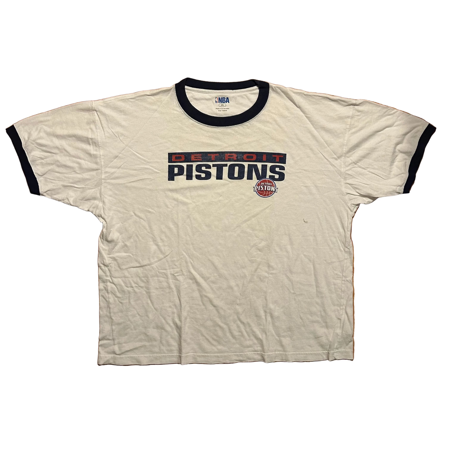 NBA Detroit Pistons Basketball White Ringer Tshirt - Boxy XLarge - 26” x 29”