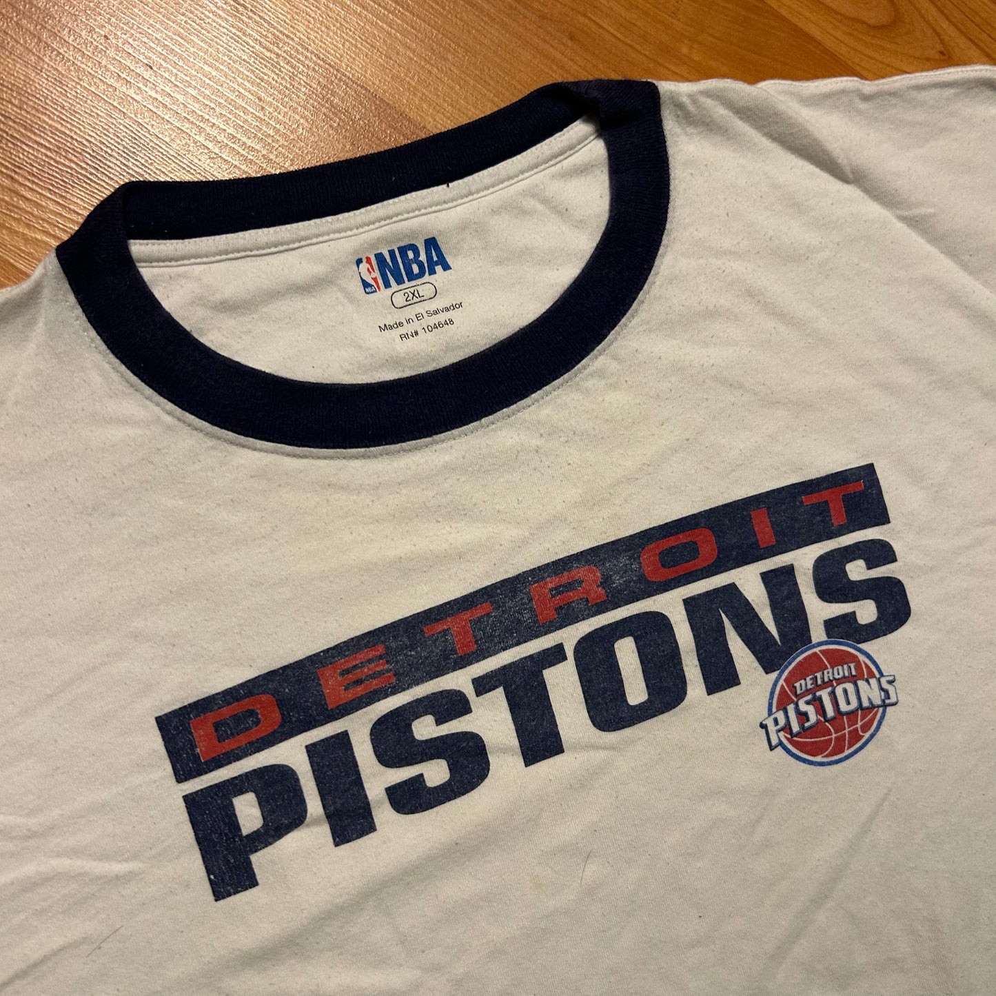 NBA Detroit Pistons Basketball White Ringer Tshirt - Boxy XLarge - 26” x 29”