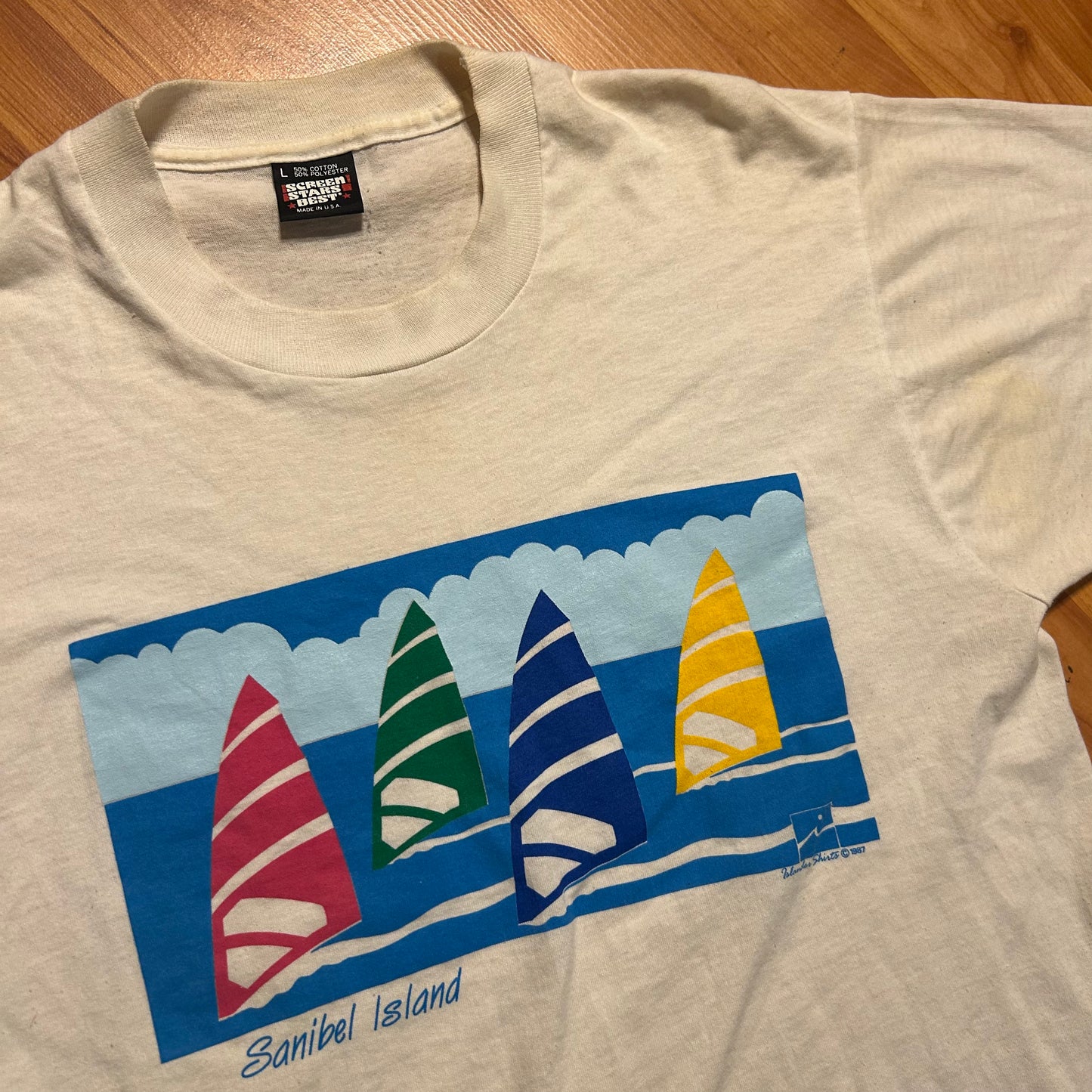 90’s Screen Stars Best Sanibel Island Sailing White Tshirt - Medium - 20” x 29”