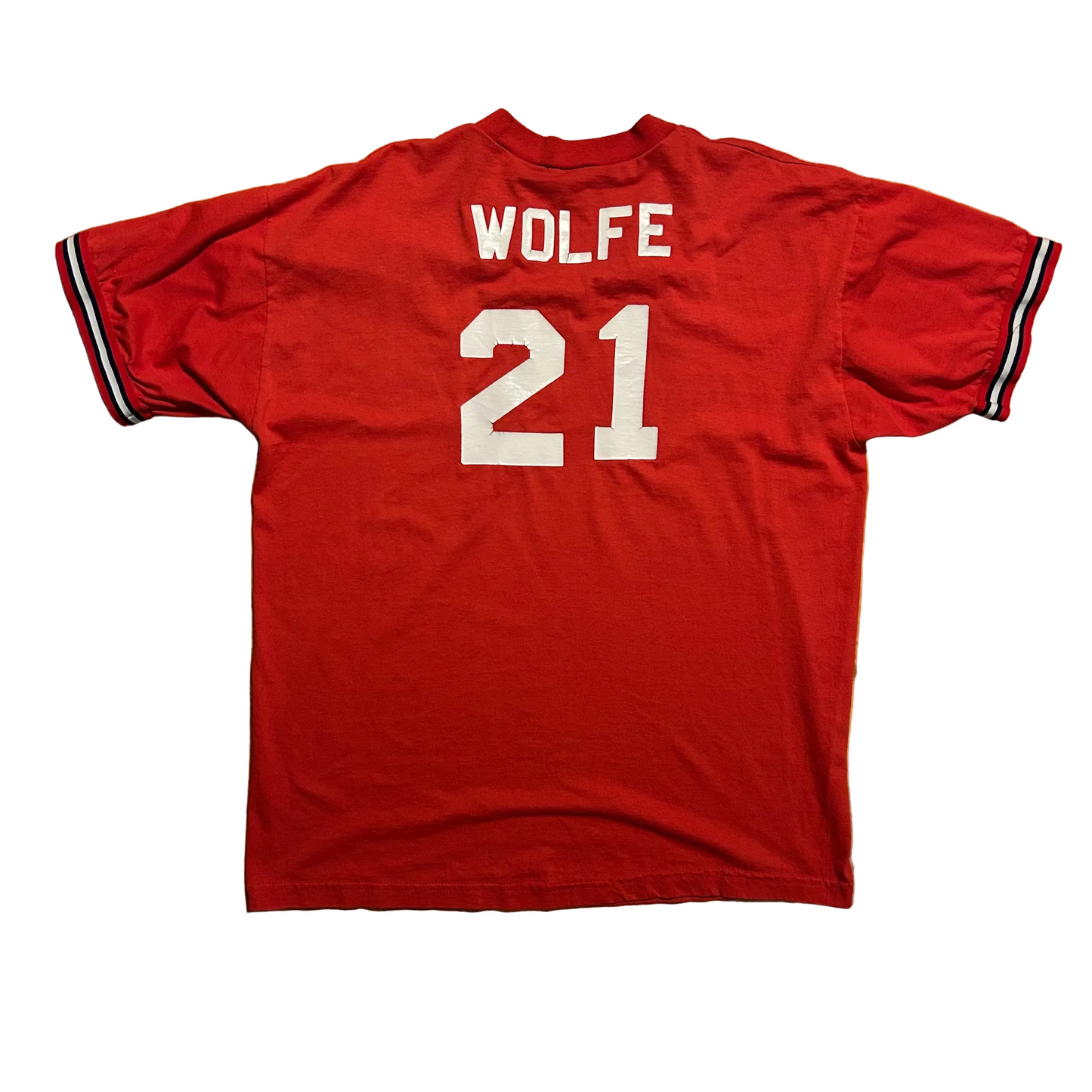 80/90’s Russell Athletics St Louis Cardinals MLB Baseball Wolfe Red VNeck Tshirt - Large - 22” x 29”