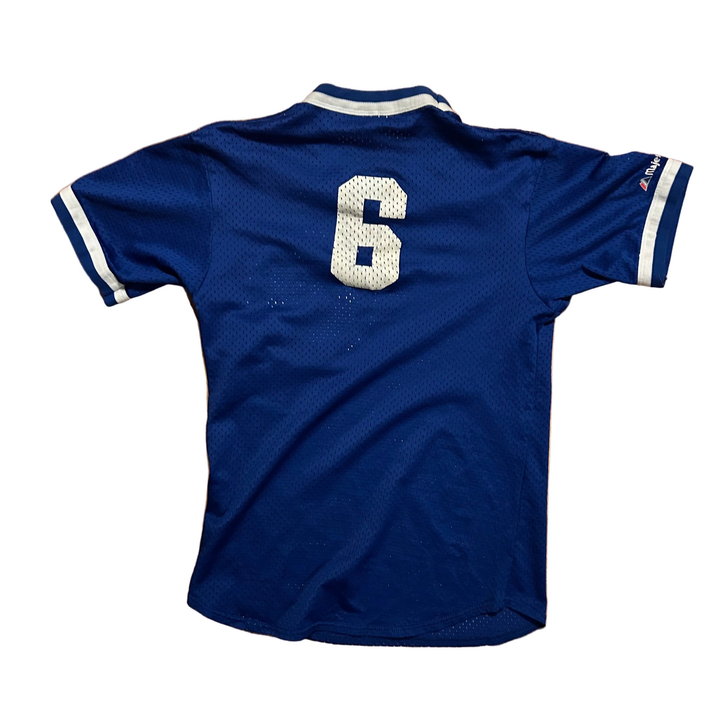 90’s Majestic MLB Chicago Cubs 6 Baseball Blue VNeck Jersey Shirt - Small - 18” x 26”