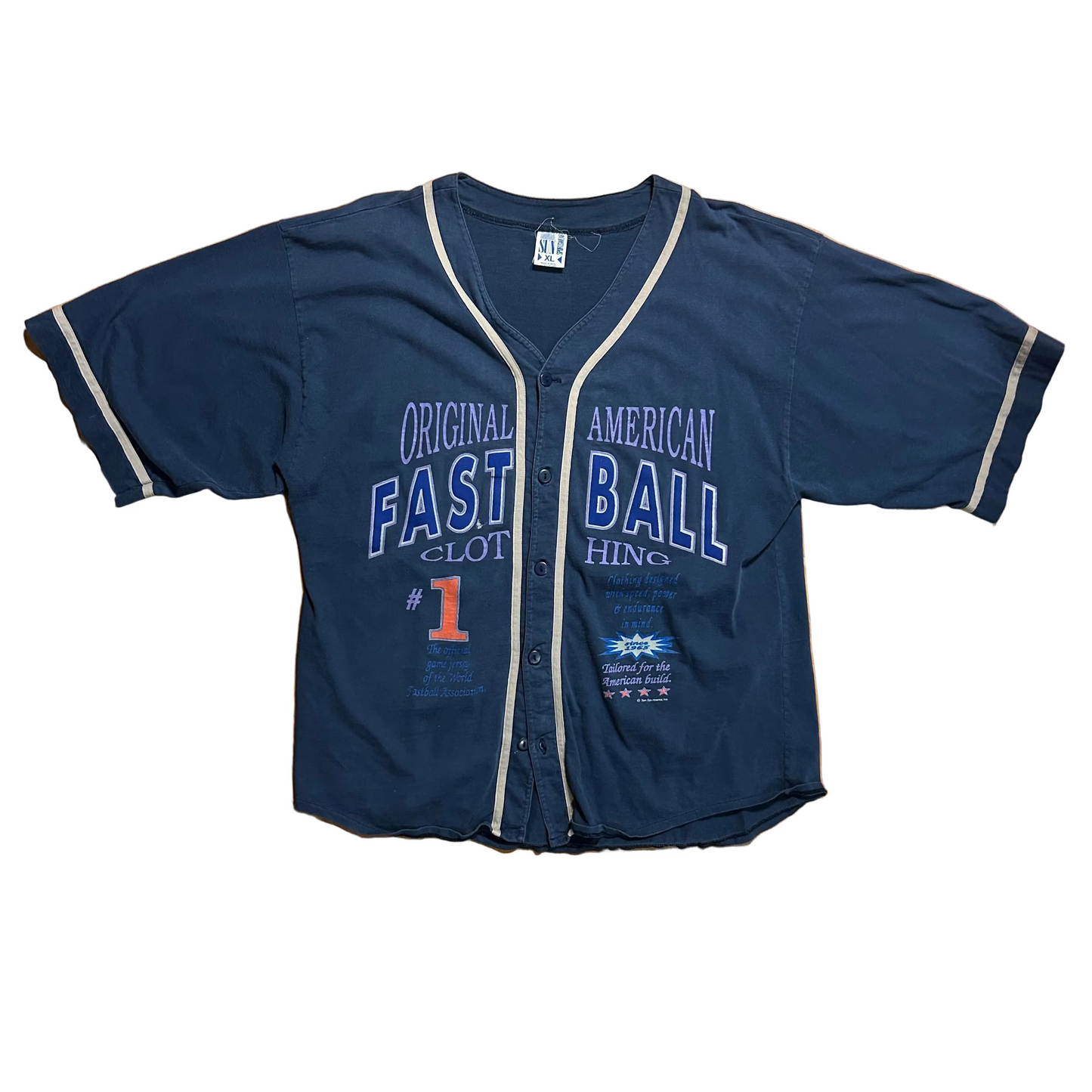 80/90’s Sun Sportswear Original American Fastball Clothing Baseball Jersey Shirt - Large - 23” x 27”