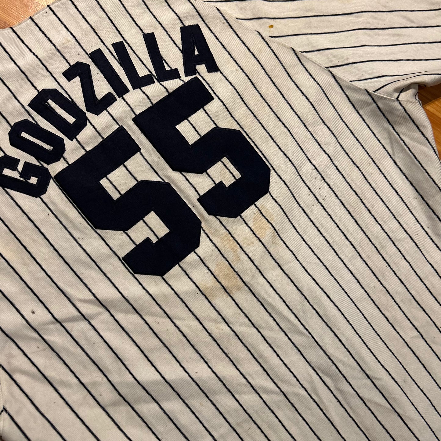 80/90’s Russell Athletics New York Yankees Godzilla 55 Hideki Matsui MLB Baseball Jersey Shirt - XLarge - 28” x 35”