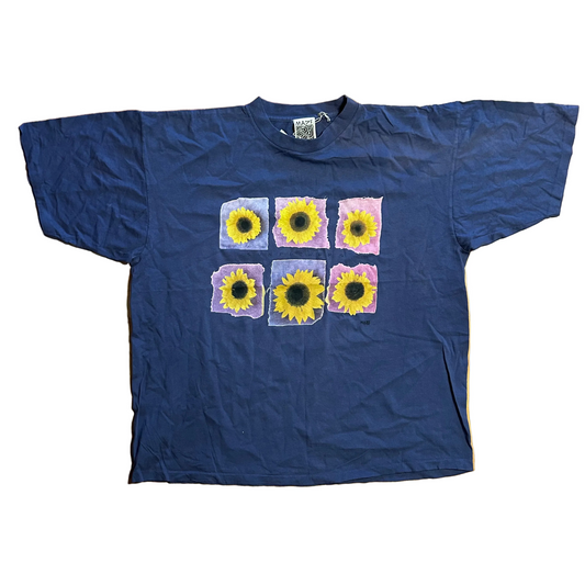 90’s DS NWT Maze Sunflowers Navy Blue Brand New Tshirt - XLarge - 25" x 29"