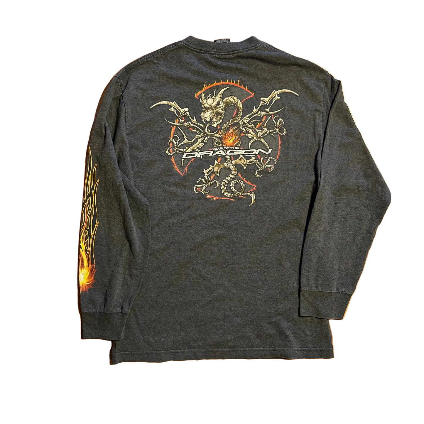 00’s Top Heavy Year of the Dragon Grey Flame Tshirt - Medium - 21" x 30"