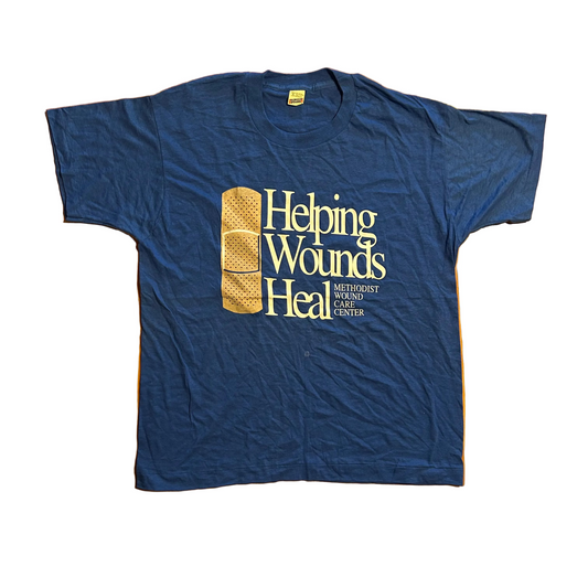 80’s Screen Stars Helping Wounds Heal Blue Tshirt - Medium - 21.5" x 28"
