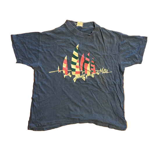 90’s Maui Boats Boxy Blue Tshirt - Medium - 20" x 22.5"
