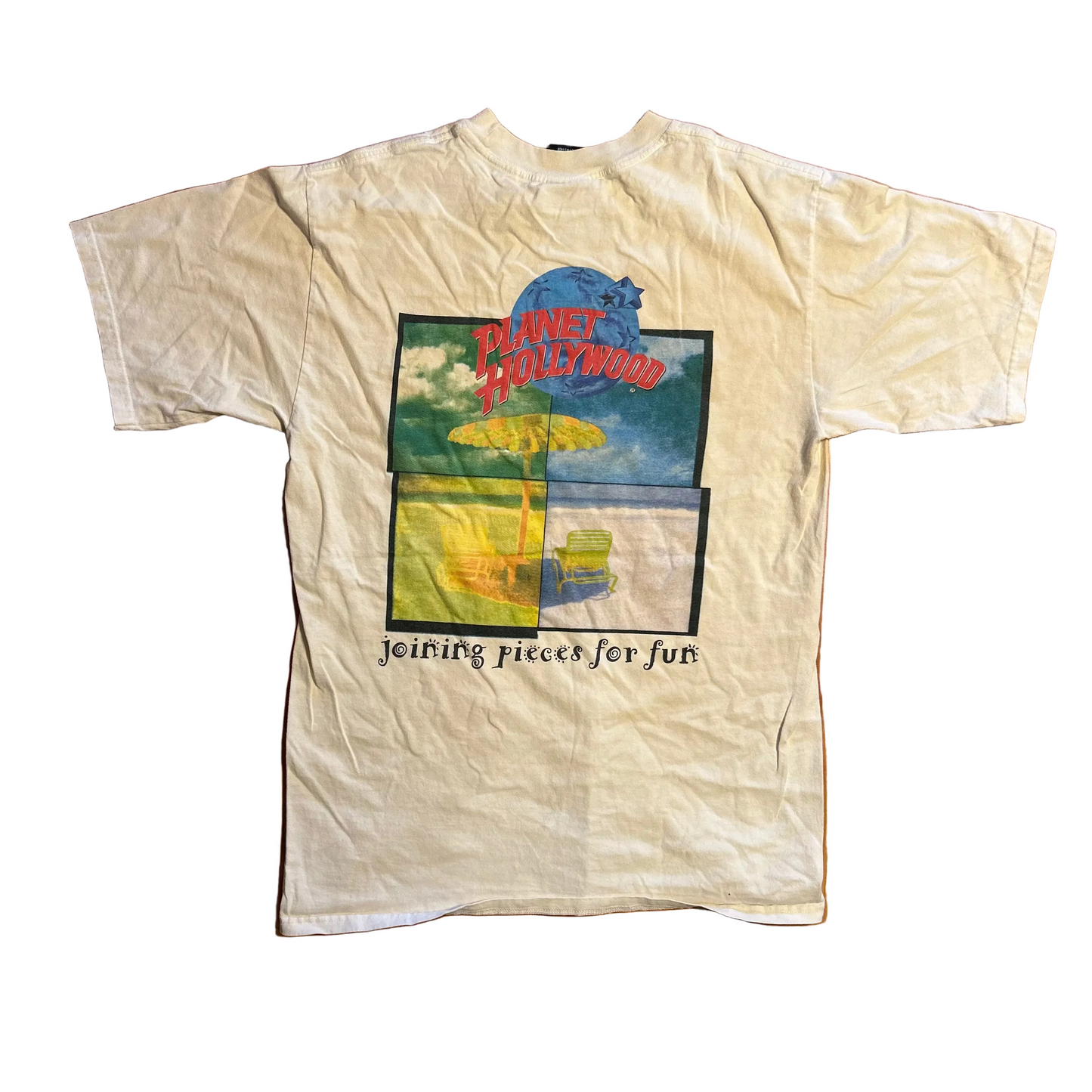 Planet Hollywood Cancun Joining Pieces for Fun White Tshirt - Medium - 20" x 29"