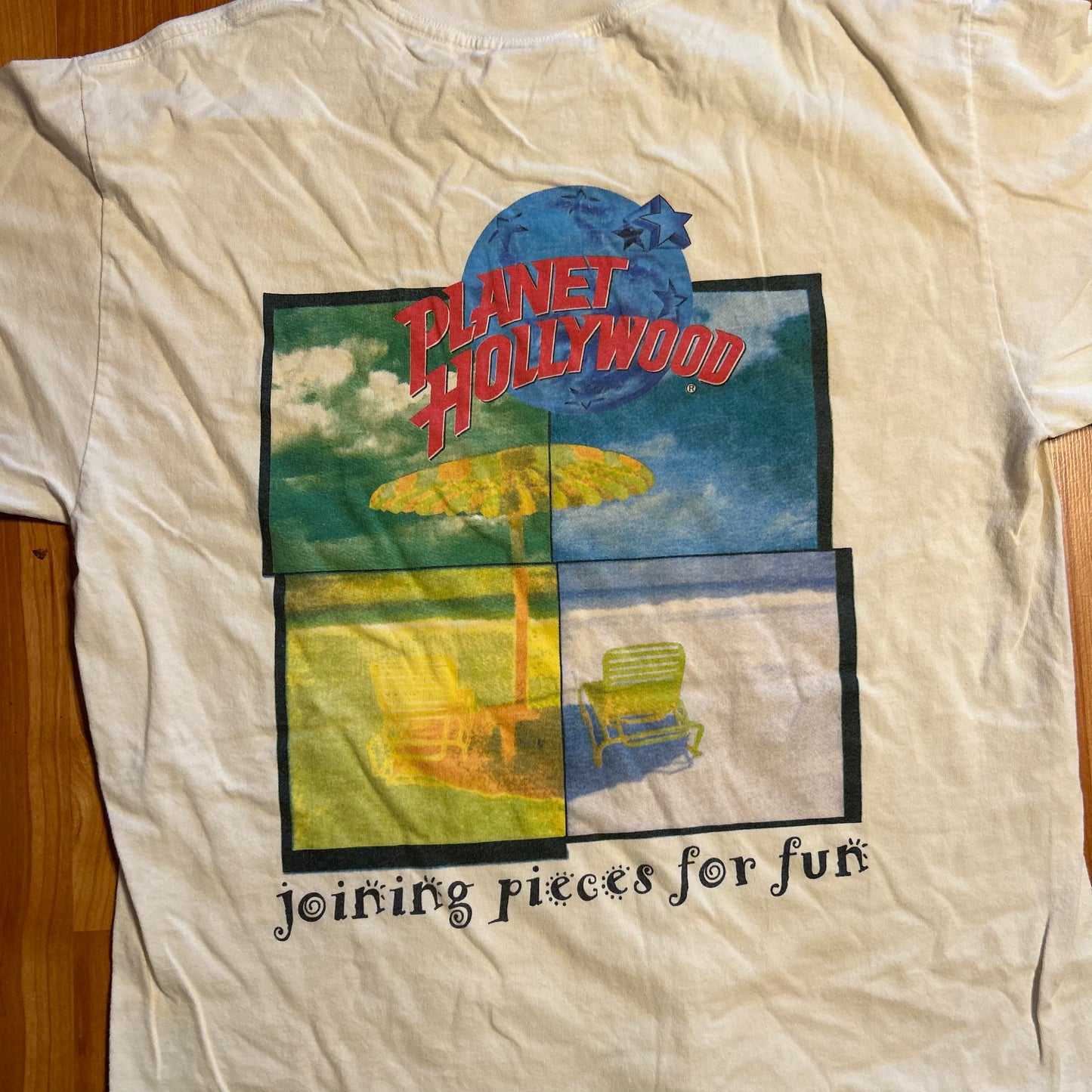 Planet Hollywood Cancun Joining Pieces for Fun White Tshirt - Medium - 20" x 29"
