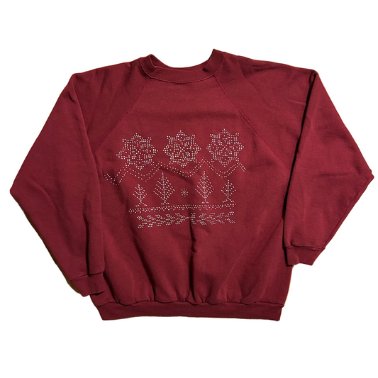 90’s Tultex Winter Scene Red Maroon Crewneck Sweatshirt - XLarge - 25" x 26.5"
