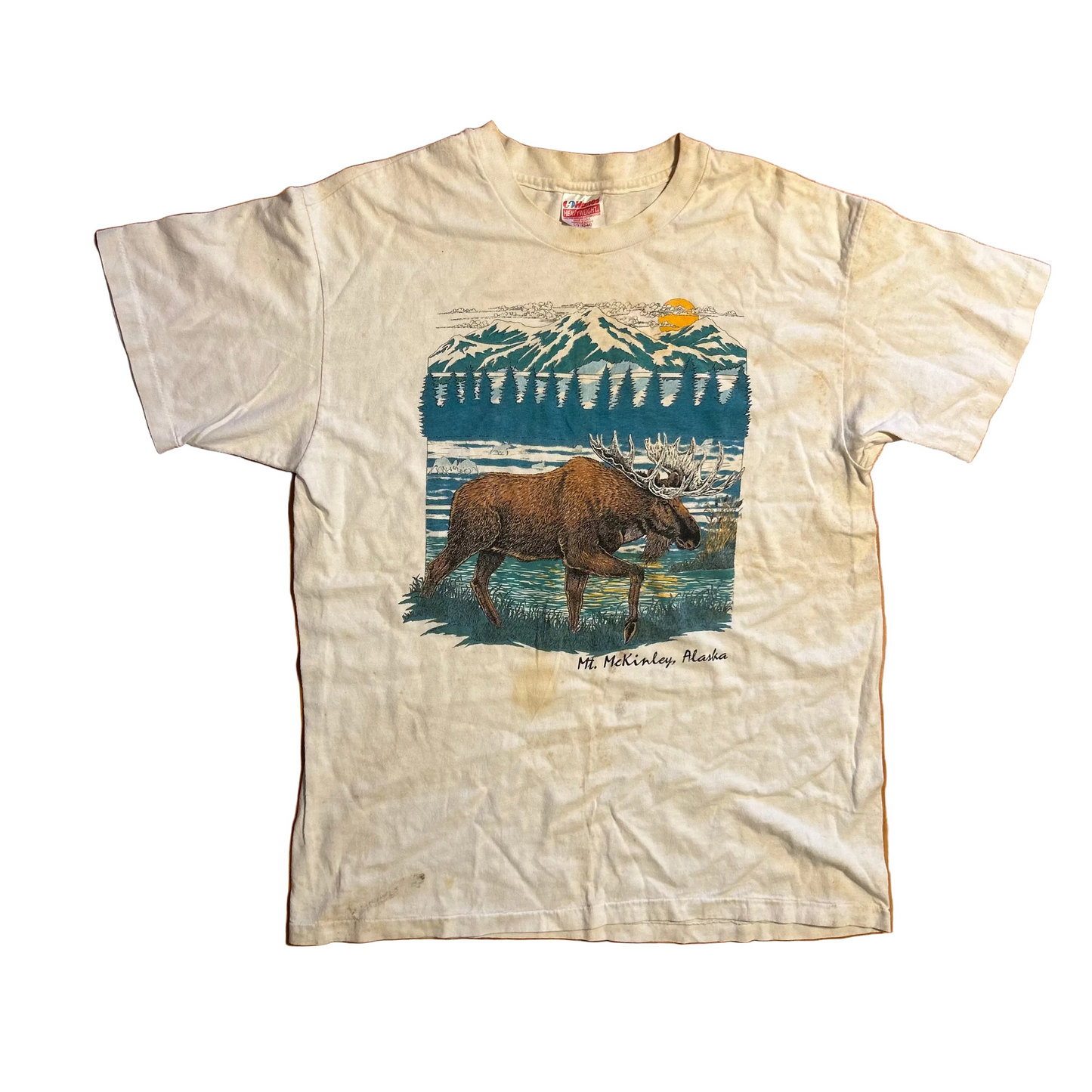 90’s Hanes Beefy McKinsley Alaska Elk White Tshirt - Medium - 20" x 28"