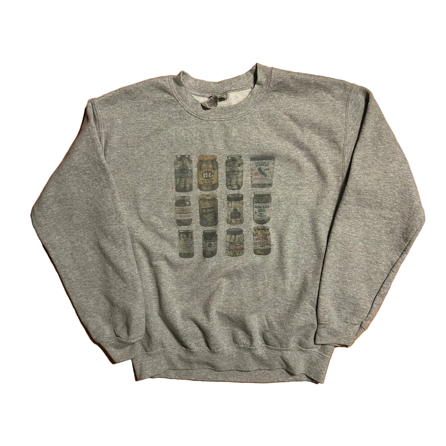 Gildan Pickle Jar Grey Crewneck Sweatshirt - Medium - 20" x 24.5"
