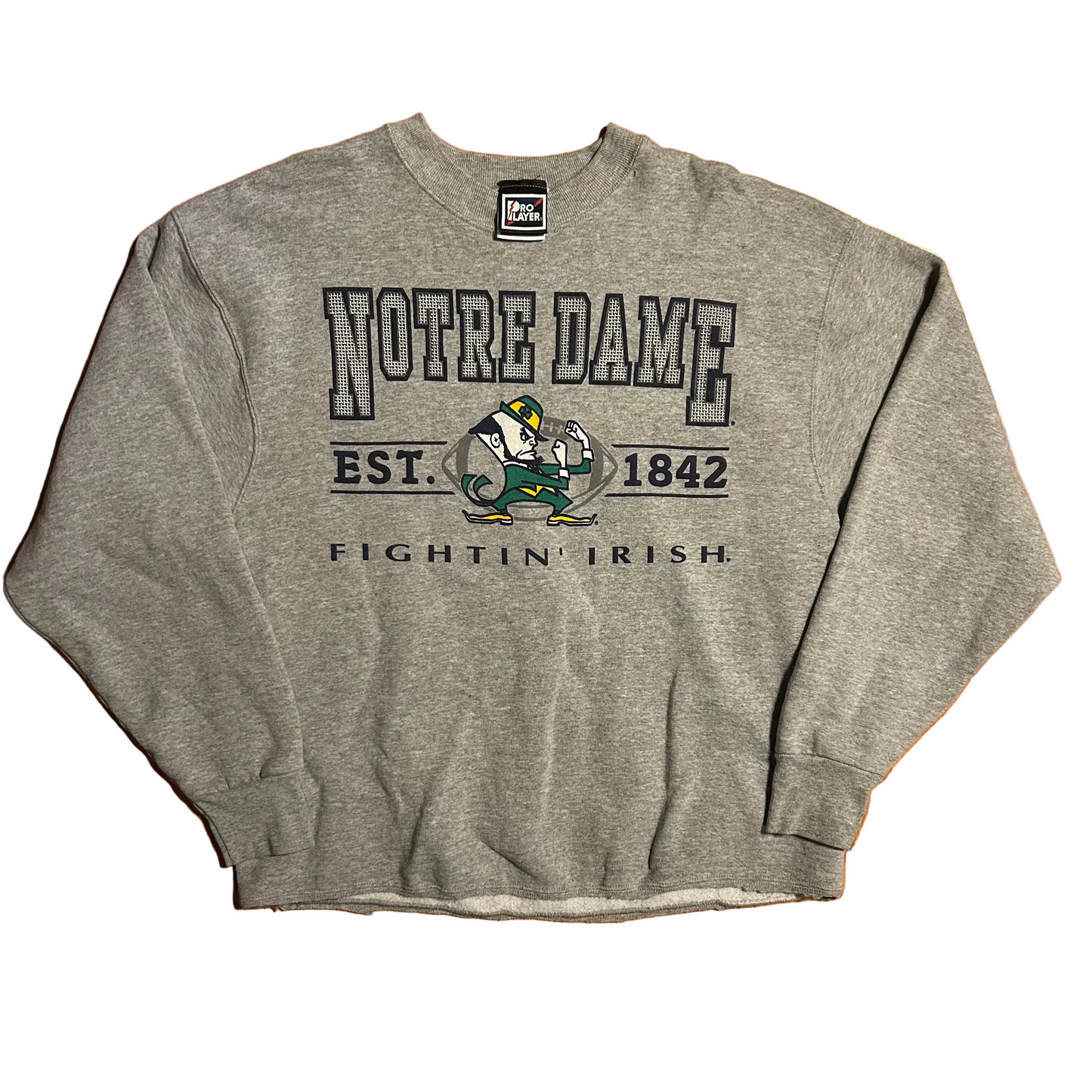 Pro Layer Notre Dame Fighting Irish Grey Cutoff Crewneck Sweatshirt - Large - 23" x 28"