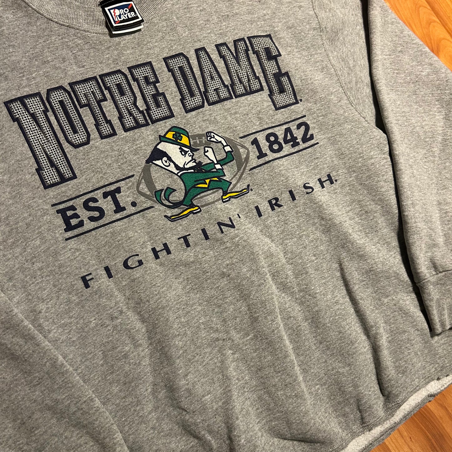 Pro Layer Notre Dame Fighting Irish Grey Cutoff Crewneck Sweatshirt - Large - 23" x 28"