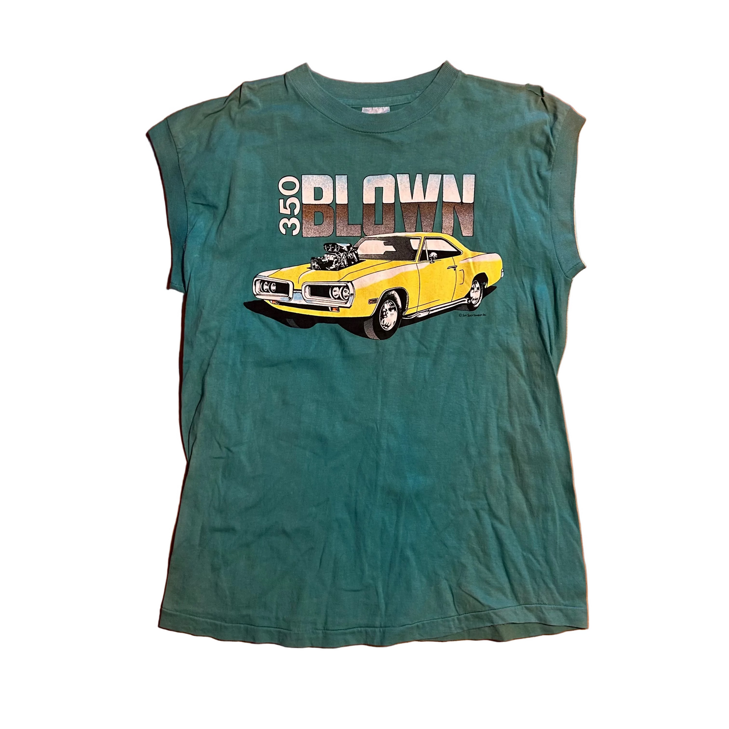 90’s Sun Sportswear 350 Blown Teal Car Tshirt - Small - 19" x 28"