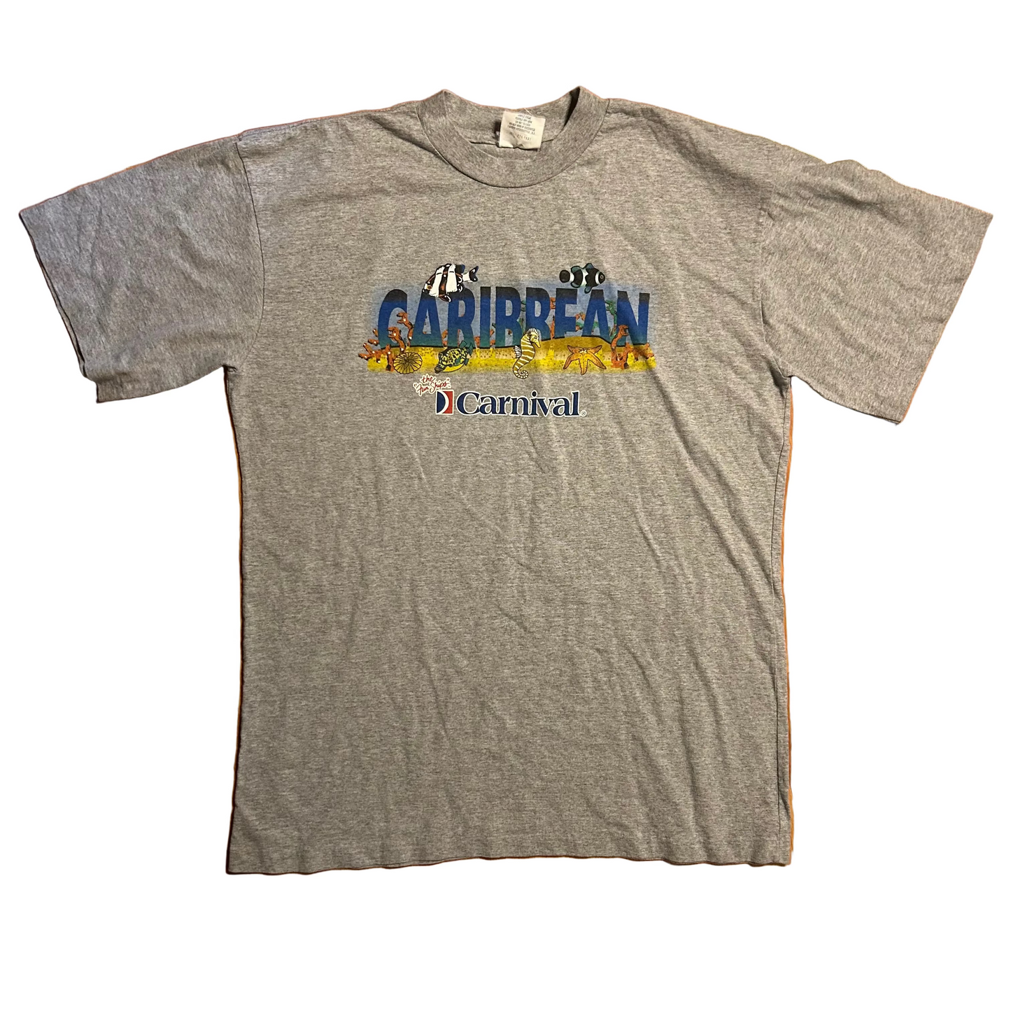 90’s Fun Ships Caribbean Carnival Cruise Grey Tshirt - XLarge - 24" x 32"