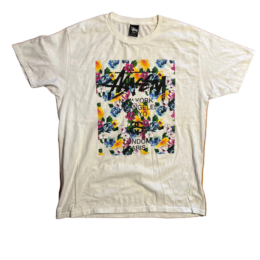 Stussy Floral Stores White Tshirt - Large - 23" x 30"