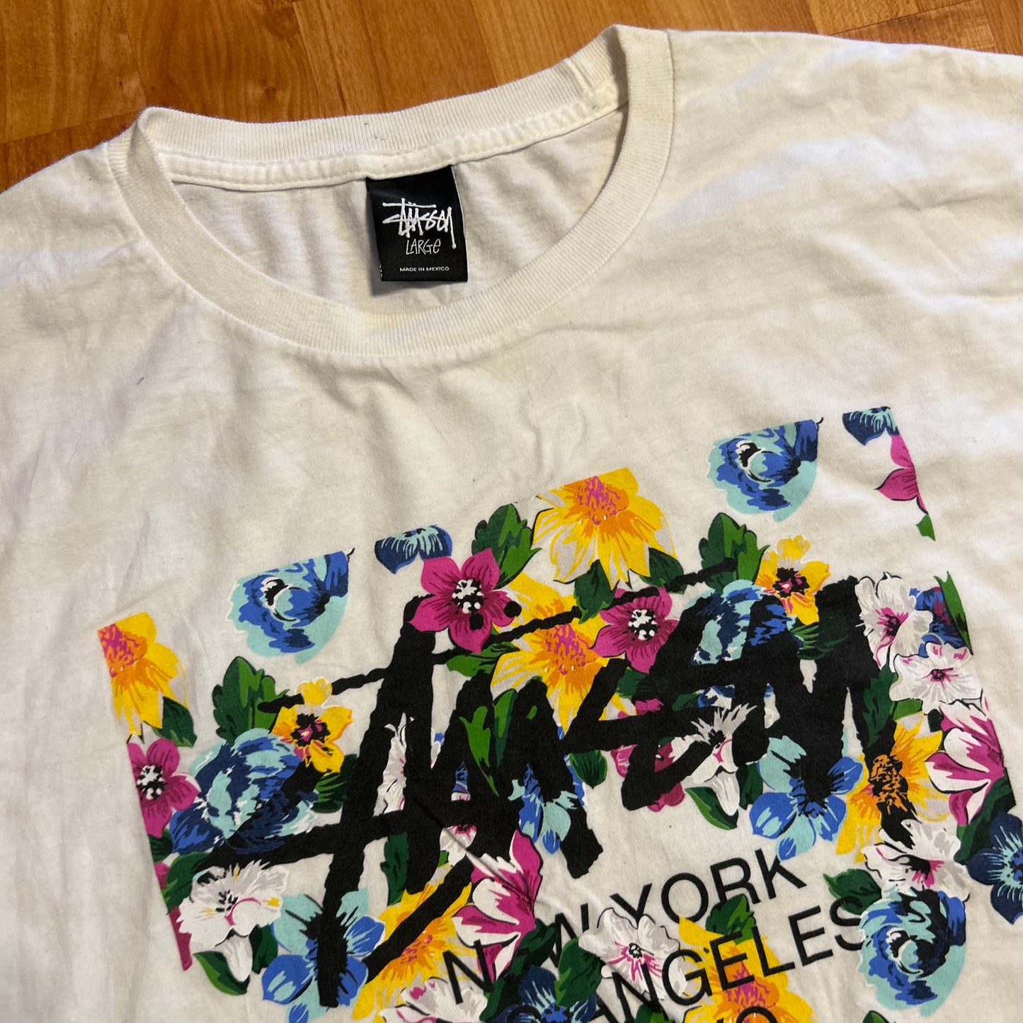 Stussy Floral Stores White Tshirt - Large - 23" x 30"