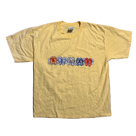 Gildan Ultra Cotton Yellow Aloha Hawaii Flip Flop Tshirt - Large - 22.5" x 29"