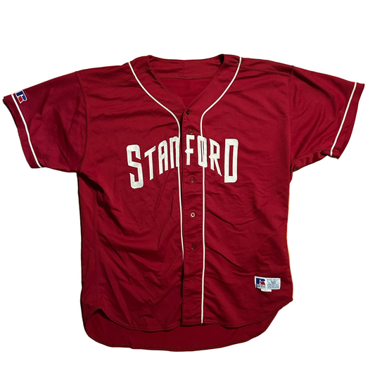 90’s Russell Athletics Stanford University Maroon Red Baseball Jersey Shirt - XLarge - 27" x 33"