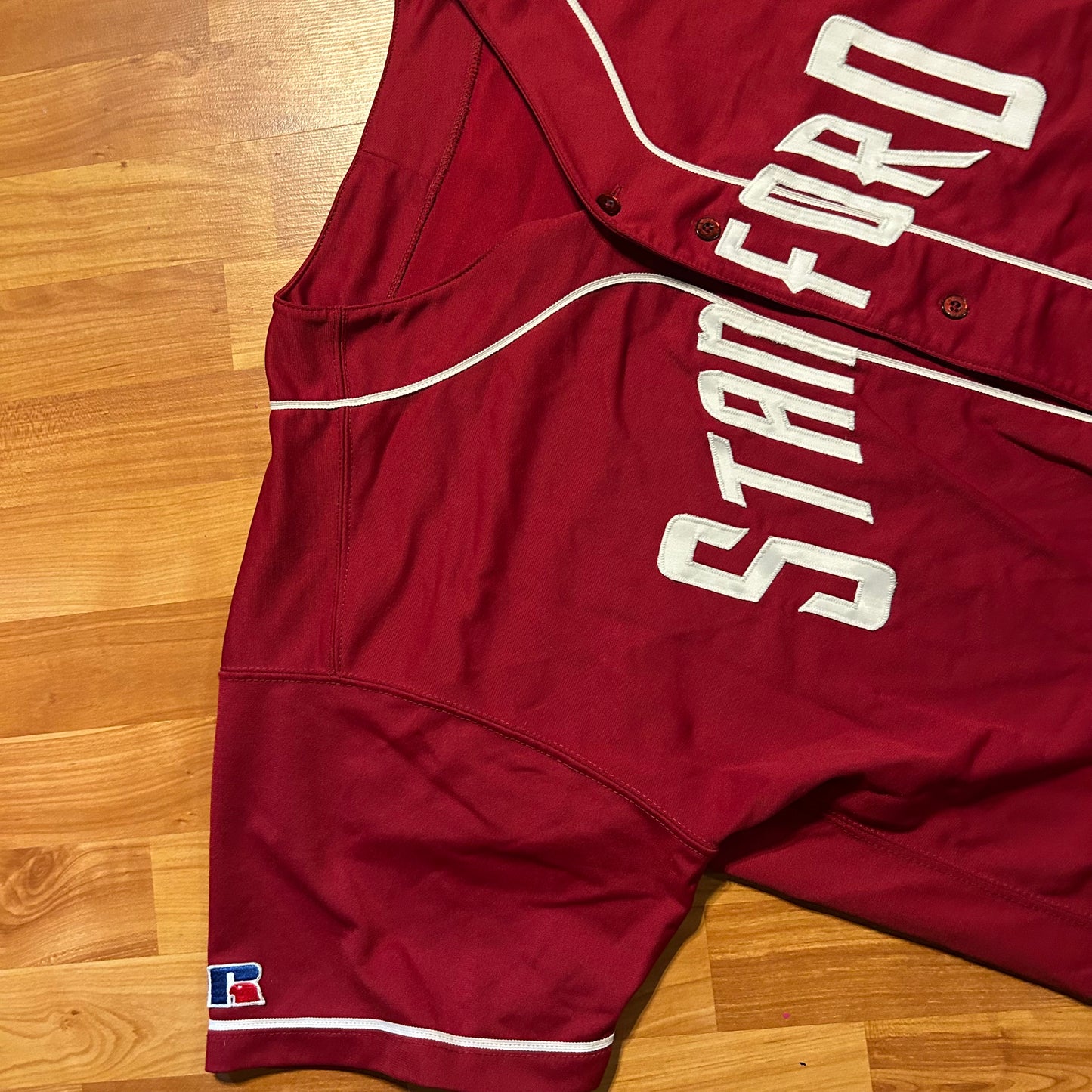 90’s Russell Athletics Stanford University Maroon Red Baseball Jersey Shirt - XLarge - 27" x 33"
