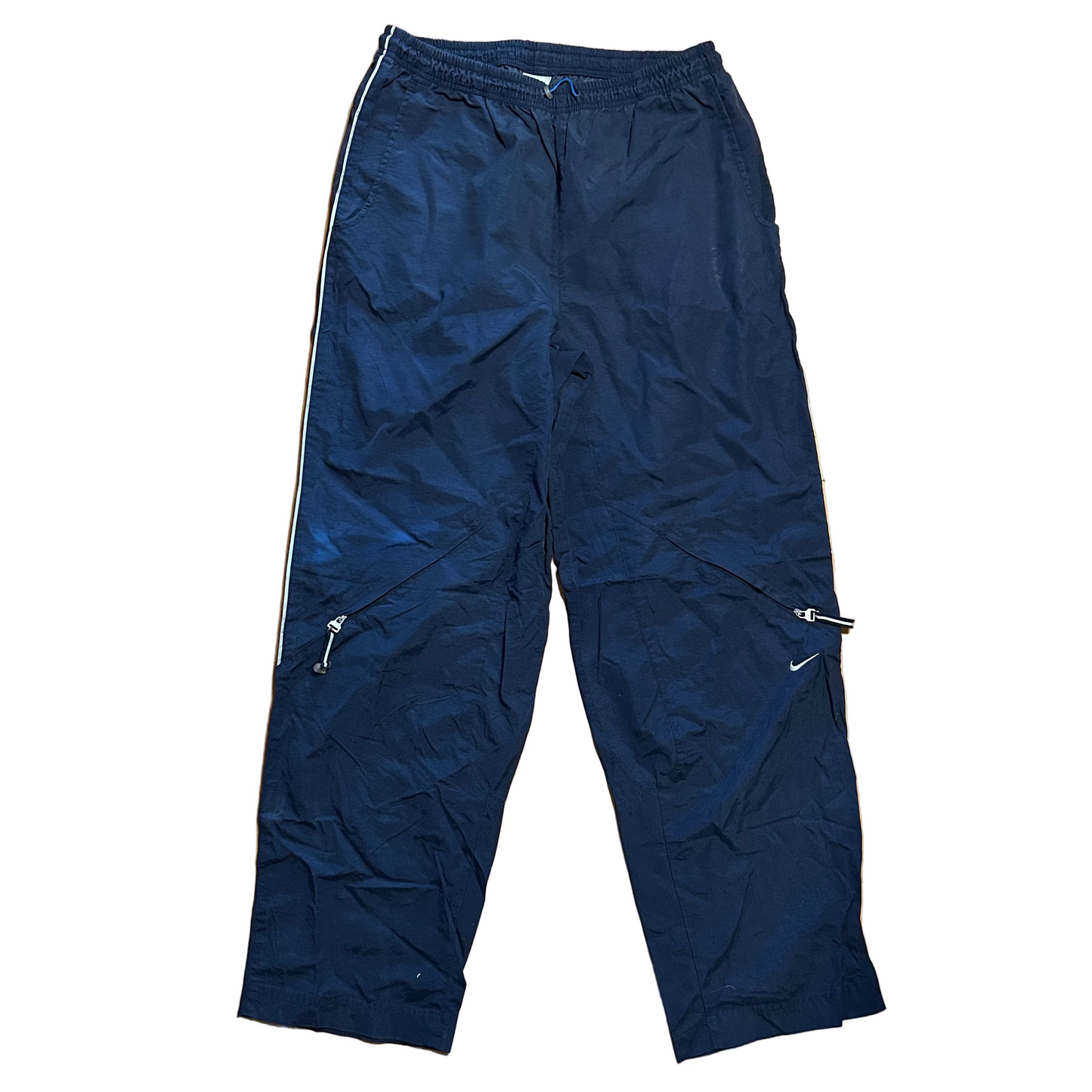 00's Nike Navy Sweat Wind Pants - Stretchy and Drawstrings - 30" x 31"