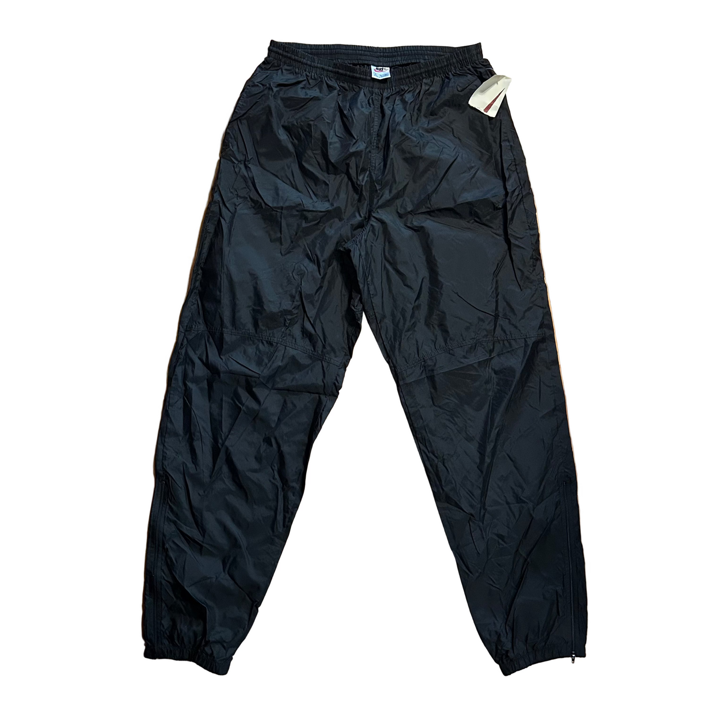 90's Nike NWT Brand New Black Sweat Wind Pants - Stretchy and Drawstrings - 30" x 32"