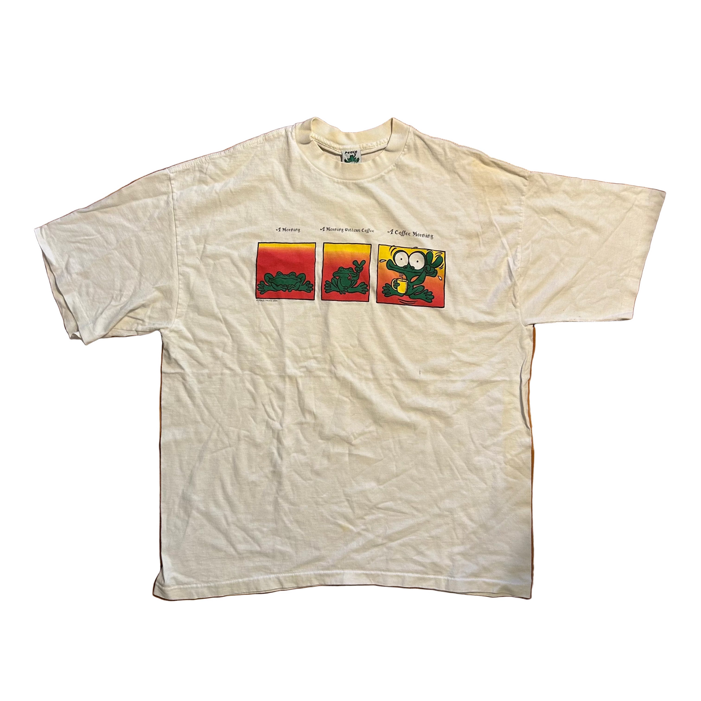 90's Peace Frogs Coffee White Tshirt - XLarge - 24" x 29"