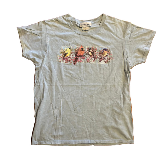 Country Store Birds Light Blue Tshirt - Small - 18" x 25"
