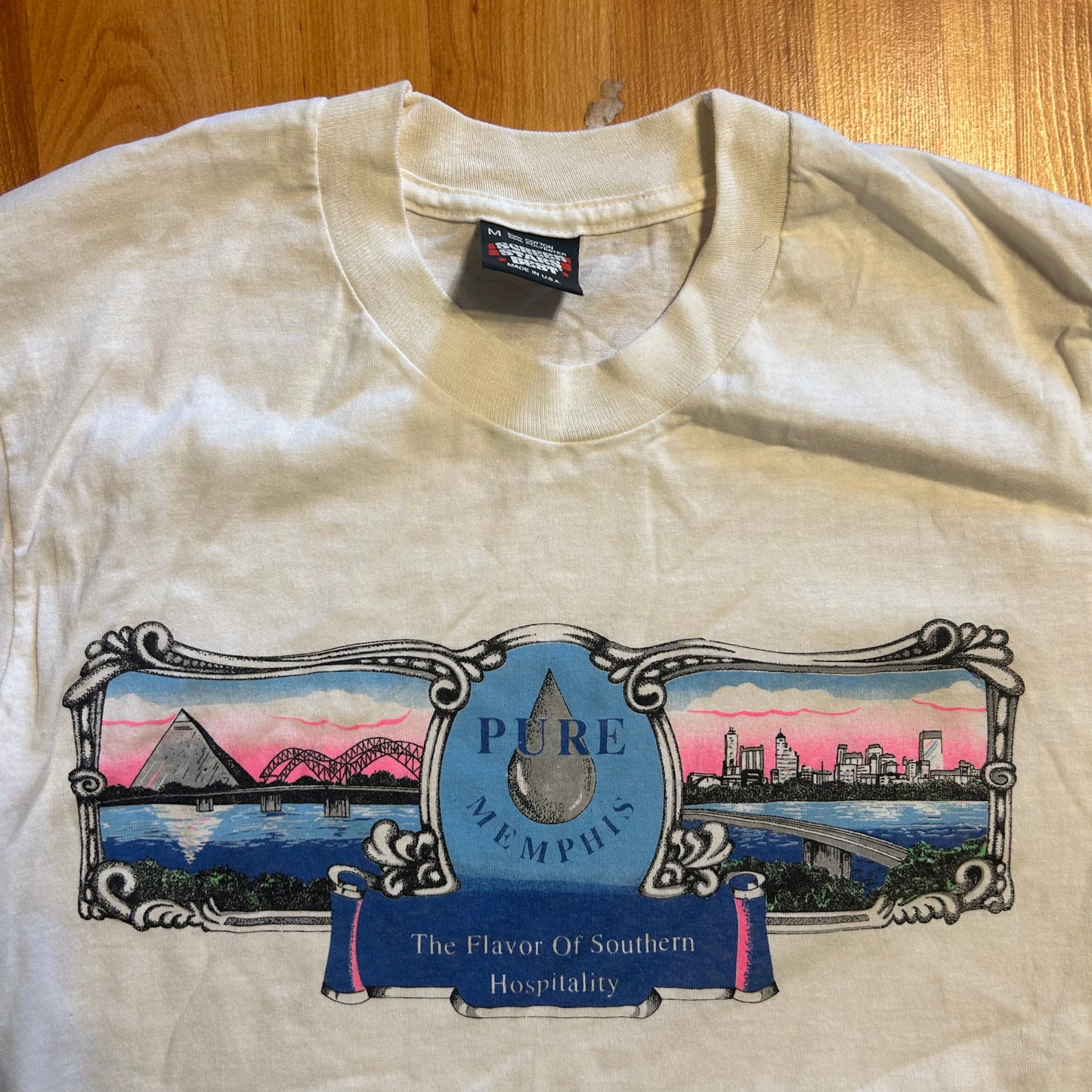 90’s Screen Stars Best Pure Memphis Southern Hospitality Water White Tshirt - XSmall - 16.5" x 26.5"