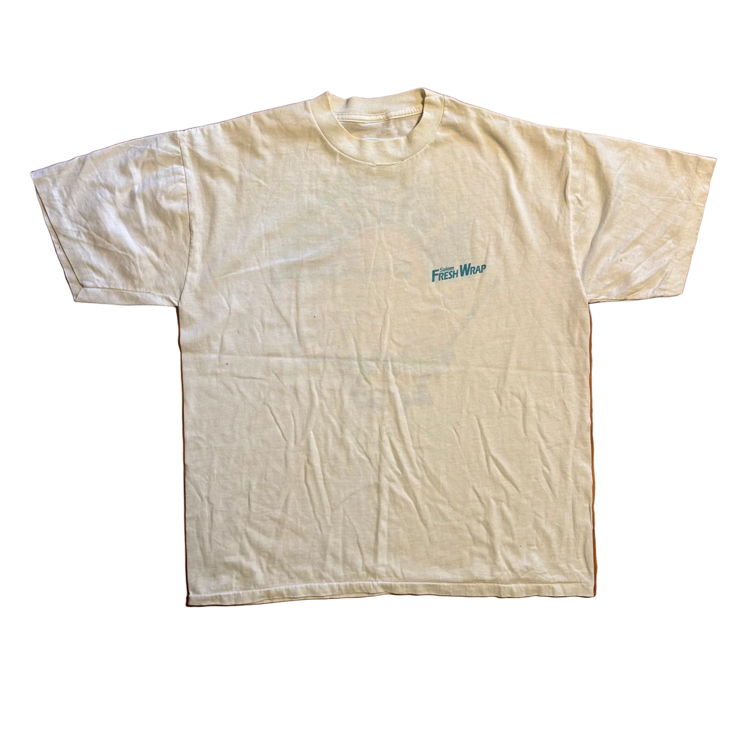 90’s Salem Sportswear Fresh Wrap Escape to the Fresh Side White Distressed Tshirt - Large - 22.5" x 28"