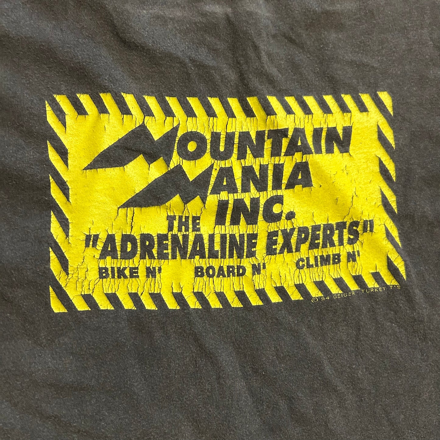 90's Mountain Mania Adrenaline Expert Black Tshirt - Large - 22" x 30"