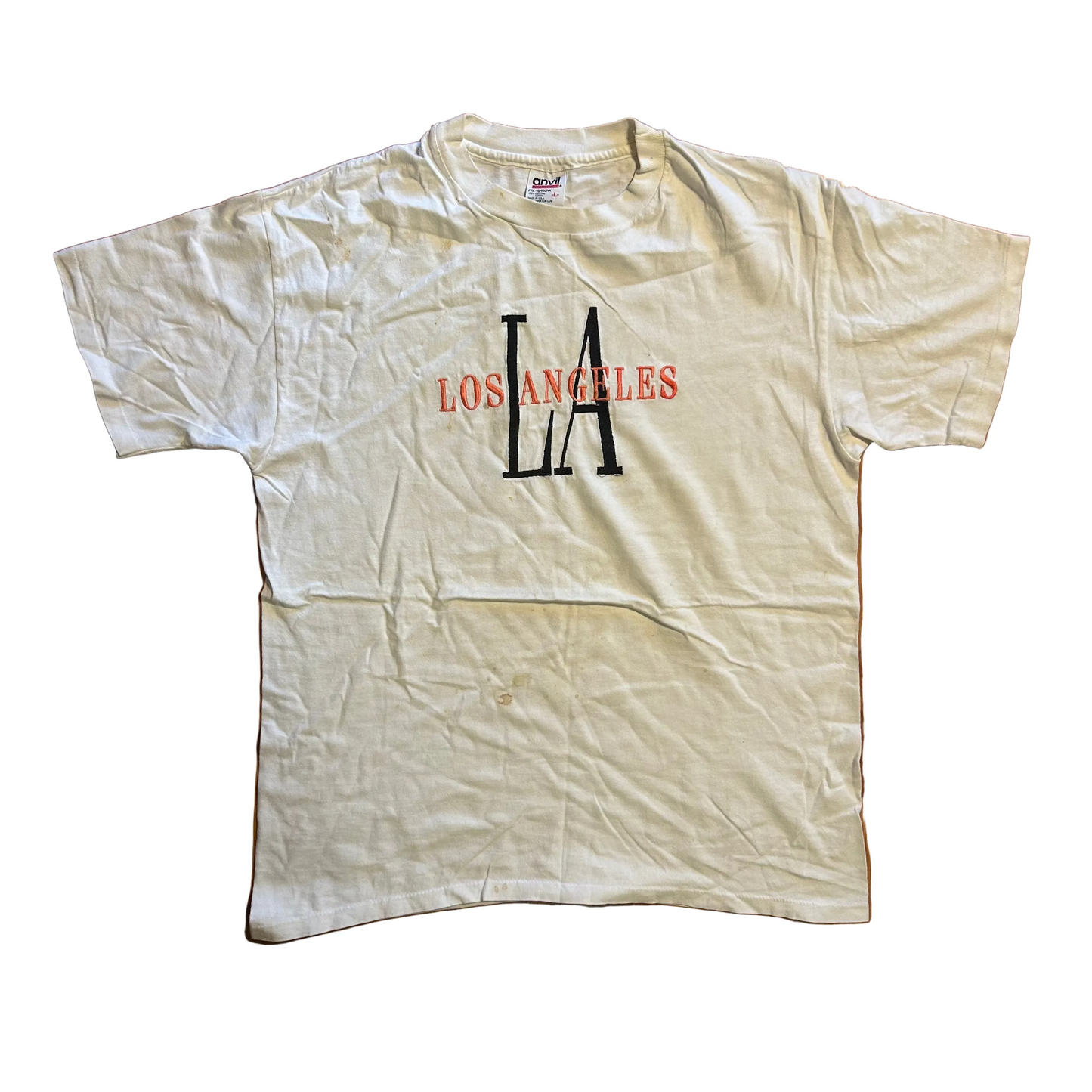 90’s Anvil Los Angeles Embroidered White Tshirt - Medium - 21.5" x 28"
