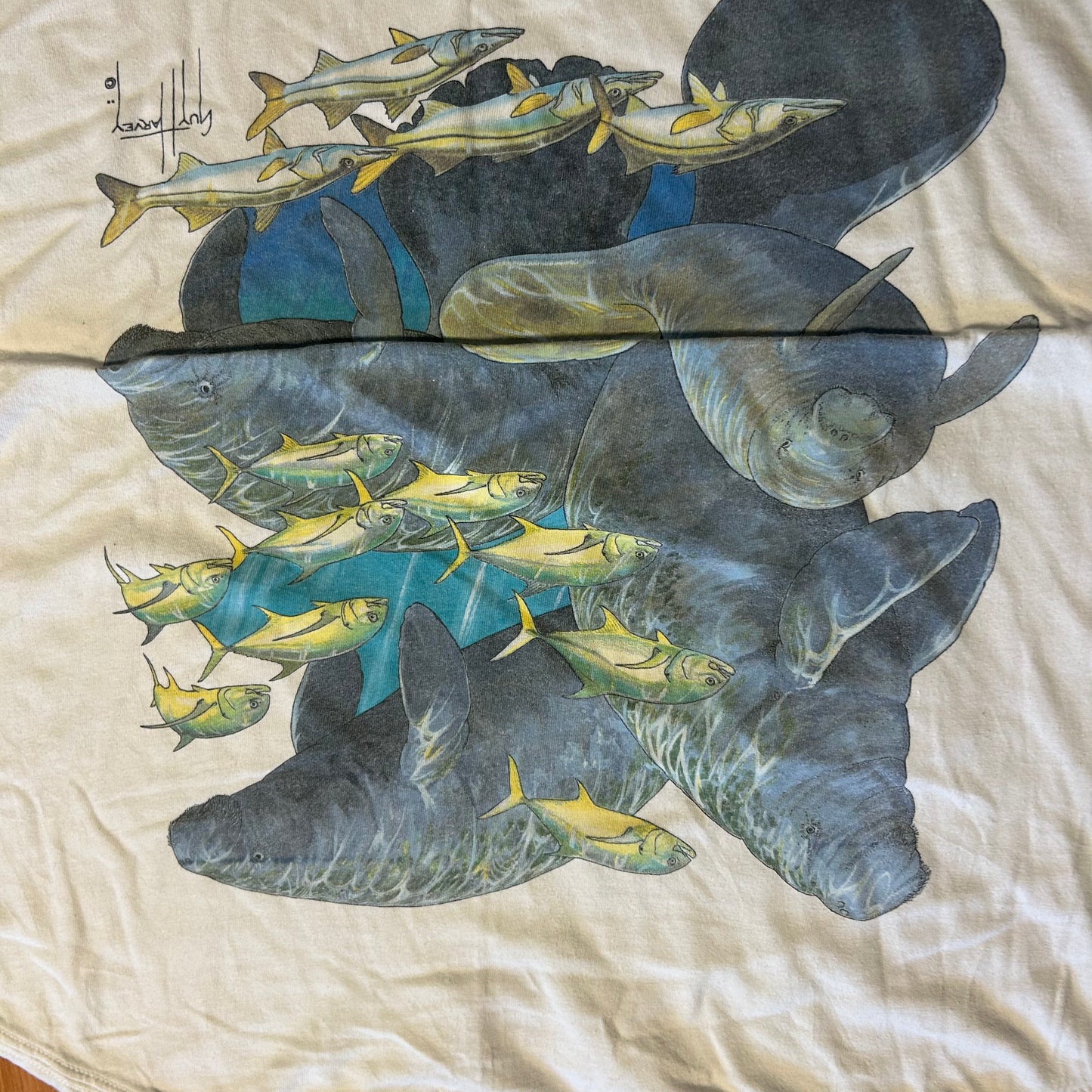 Guy Harvey Fishing White Pocket Tshirt - Large - 23.5" x 28"