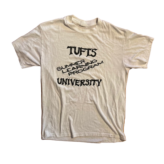 80/90's Paper Thin Tufts University White Tshirt - Small - 19" x 25"