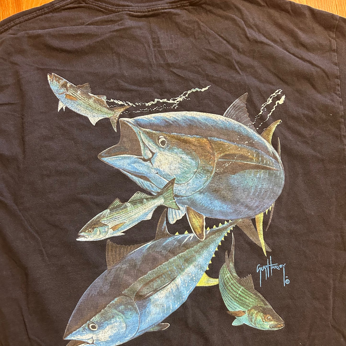 Guy Harvey Fishing Black Pocket Tshirt - Medium - 21" x 27"