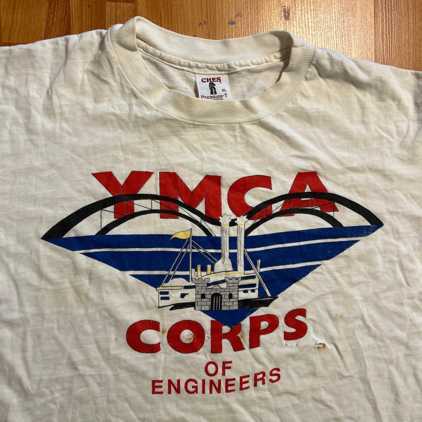 90's YMCA Engineering Corps White Tshirt - Large - 23.5" x 26.5"
