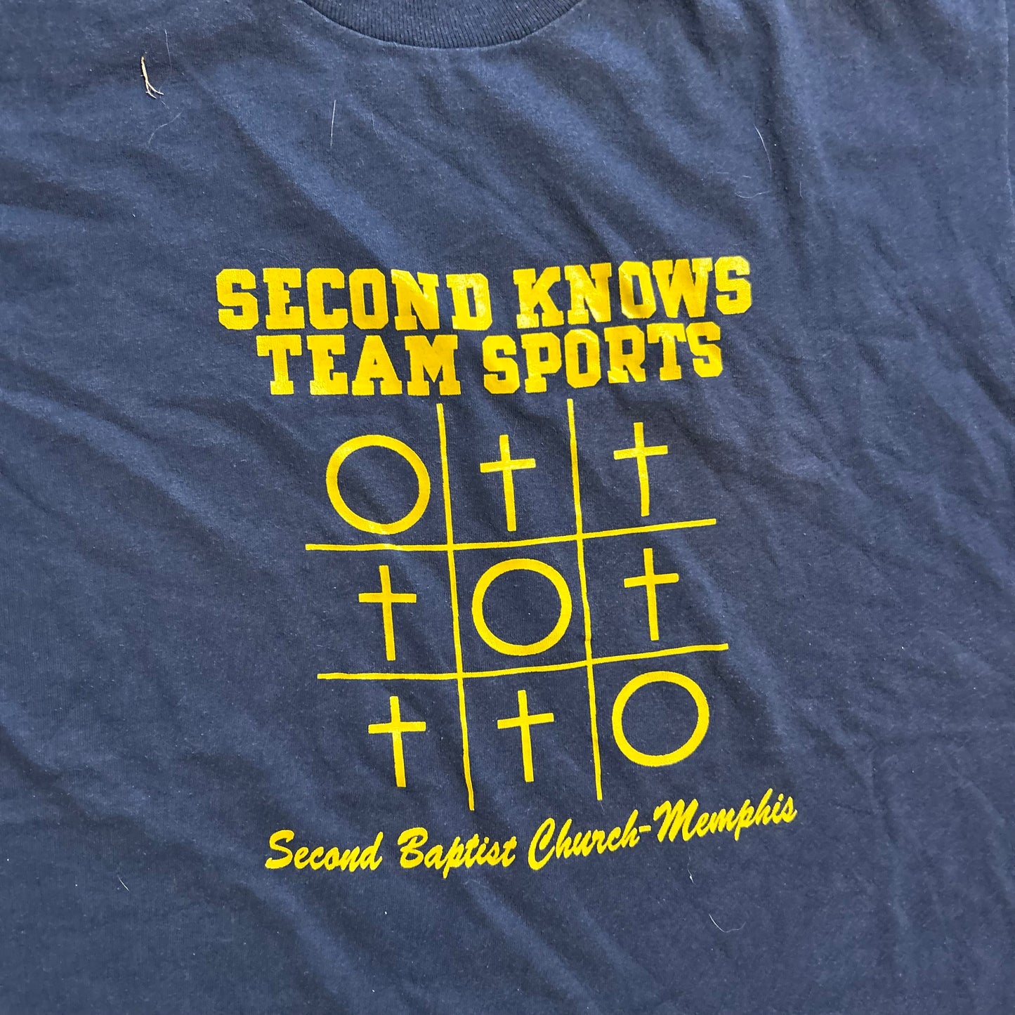 90's Second Knows Sports Navy Blue Tshirt - Large - 22" x 28"