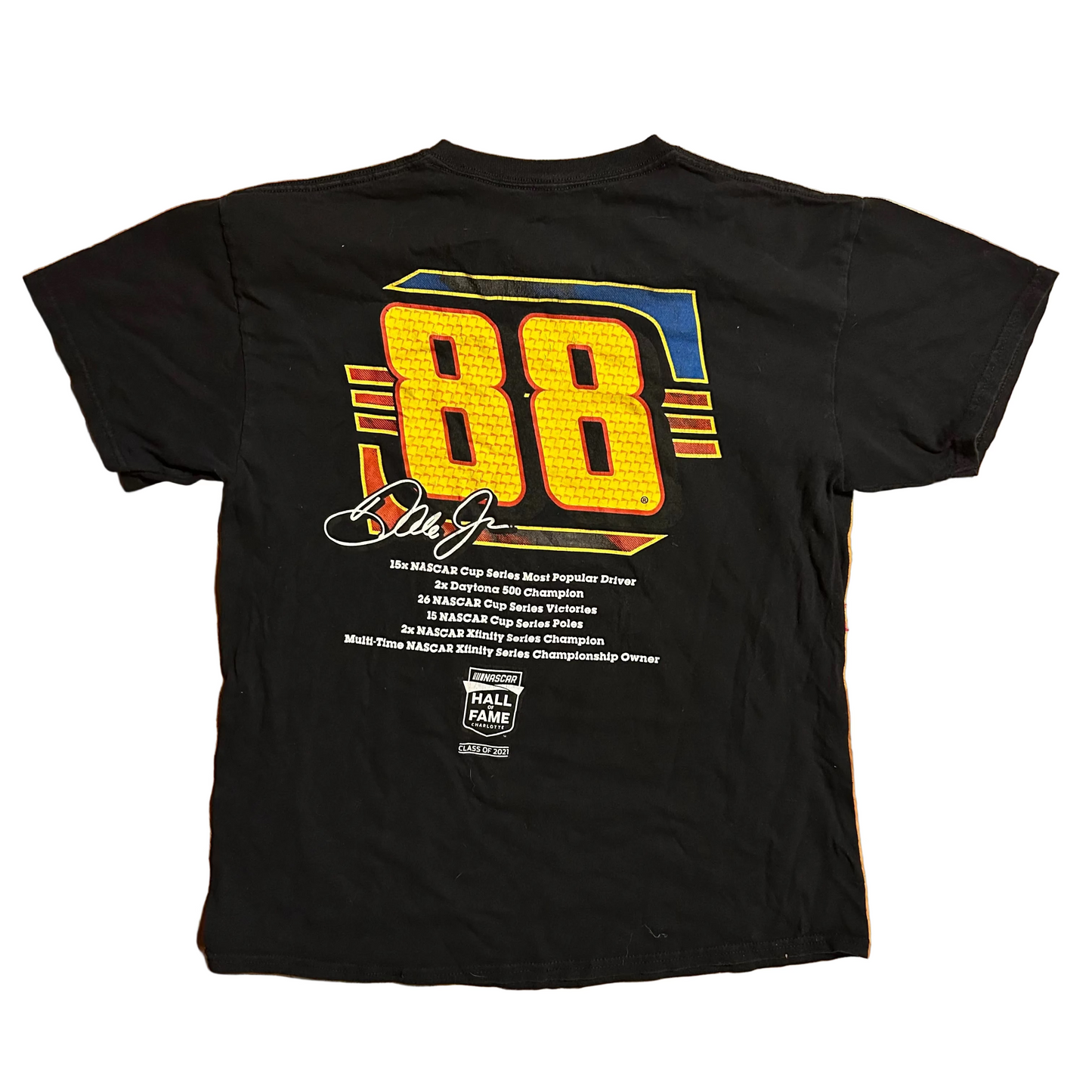 Dale Jr NASCAR Hall of Fame Black Tshirt - Medium - 21" x 28"